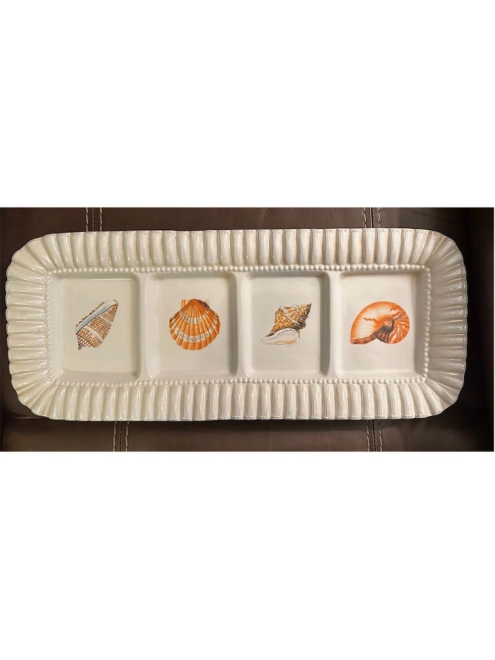 Nantucket Shell Themed Nautical Divided Serving Tray Coastal Decor - White